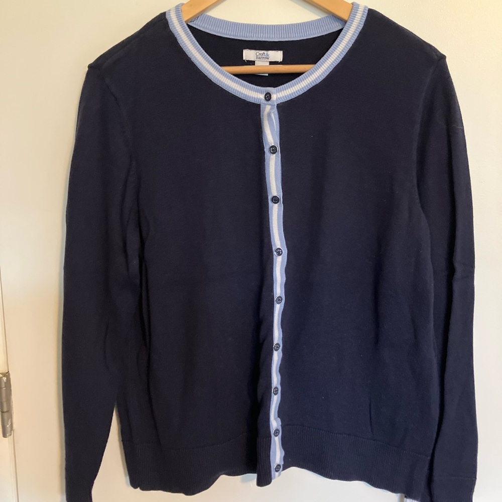 croft & barrow Navy Cardigan with Light Blue Trim
